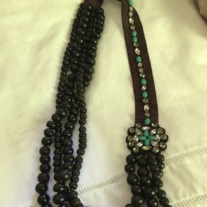 Wooden beads and rhinestone necklace